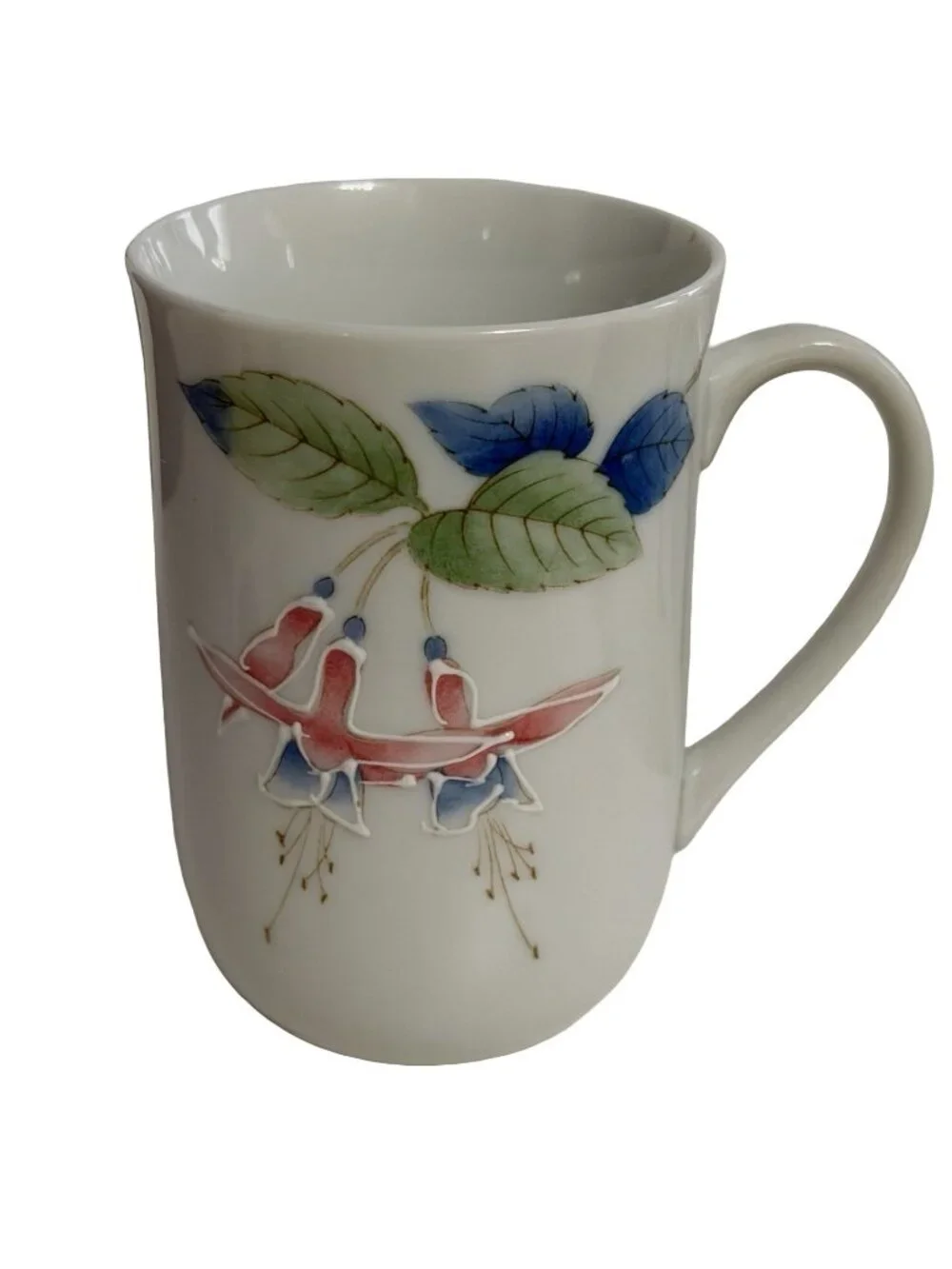 Vintage Otagiri Japan Fuchsia Flower Mug Raised Floral Ceramic 1970s 1980s